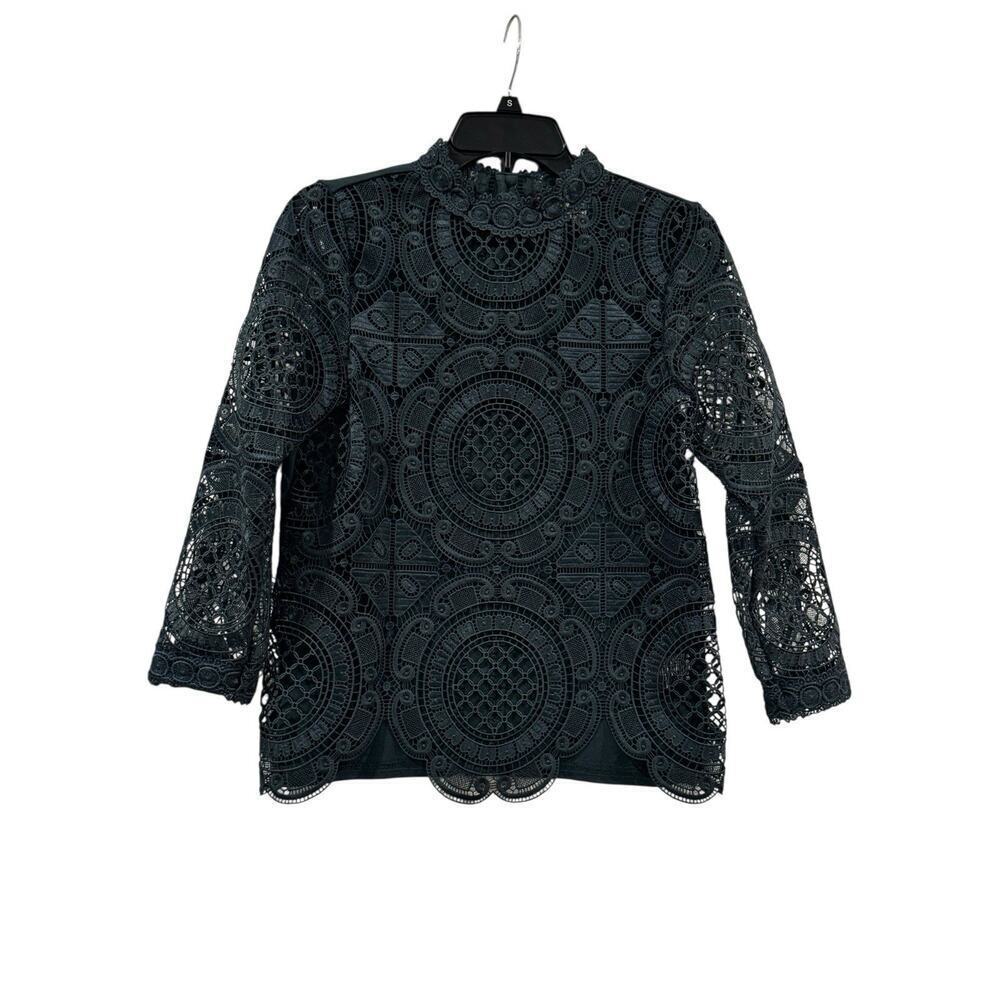 James Coviello By Anthropologie Women's Small Dark Teal Lace Top Button Back